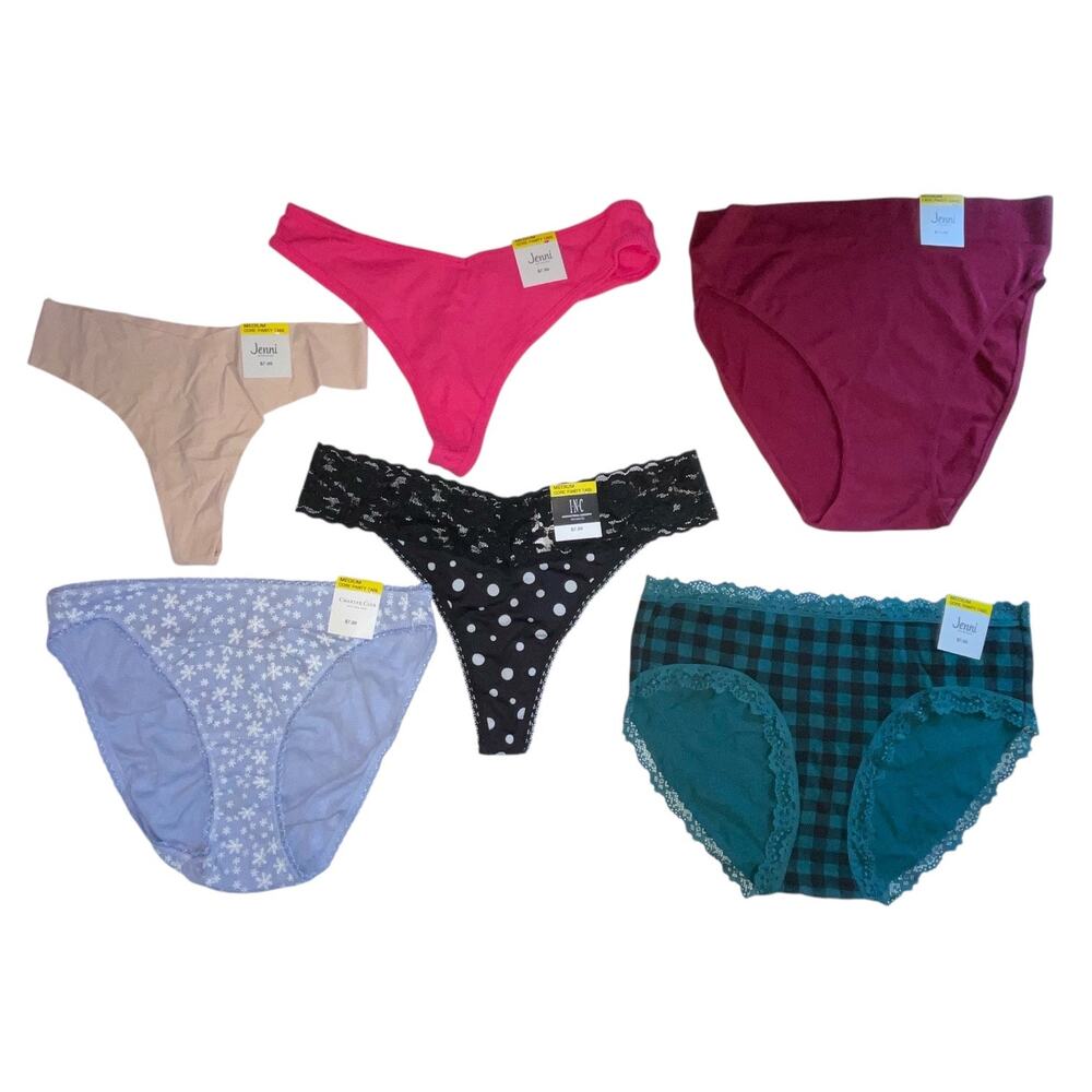 Jenni INC & Charter Club Women’s Panties6 Pairs Different Styles & Colors Size M